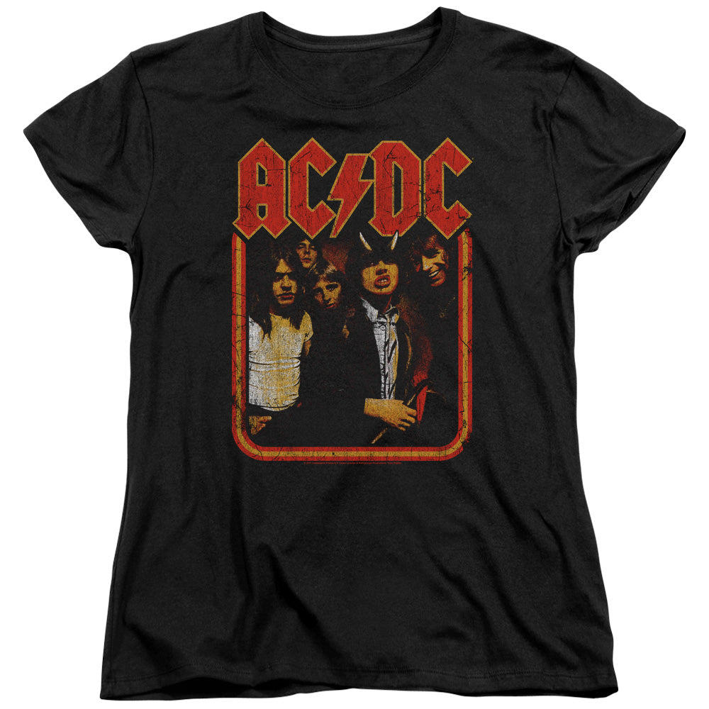 AC/DC Group Distressed Womens T Shirt Black