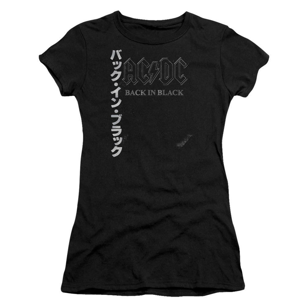 AC/DC Back In The Day Kanji Junior Sheer Cap Sleeve Womens T Shirt Black