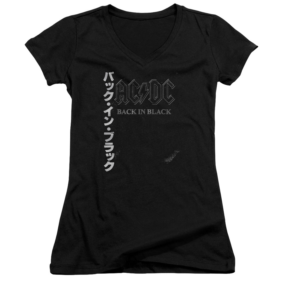 AC/DC Back In The Day Kanji Junior Sheer Cap Sleeve V-Neck Womens T Shirt Black