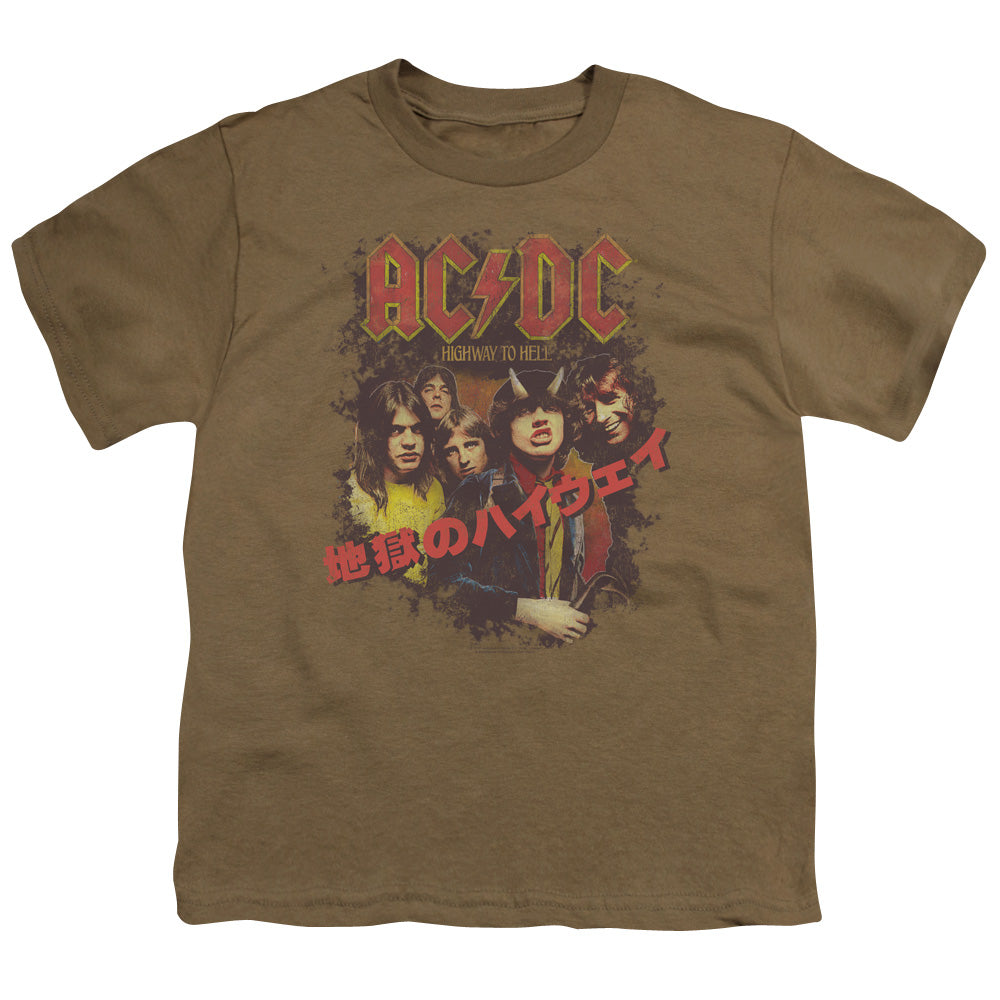 AC/DC Highway Kanji Kids Youth T Shirt Safari Green
