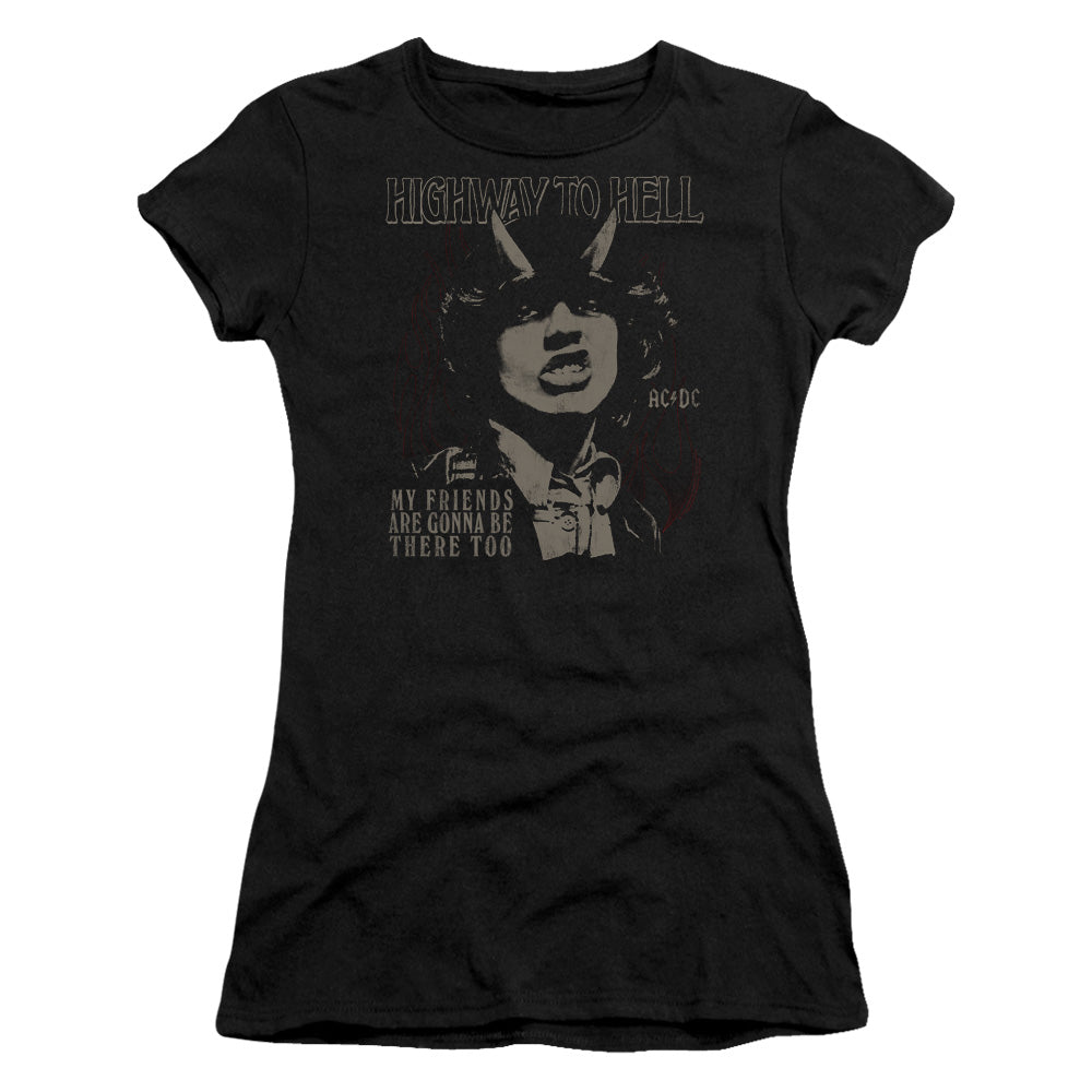 AC/DC My Friends Junior Sheer Cap Sleeve Womens T Shirt Black