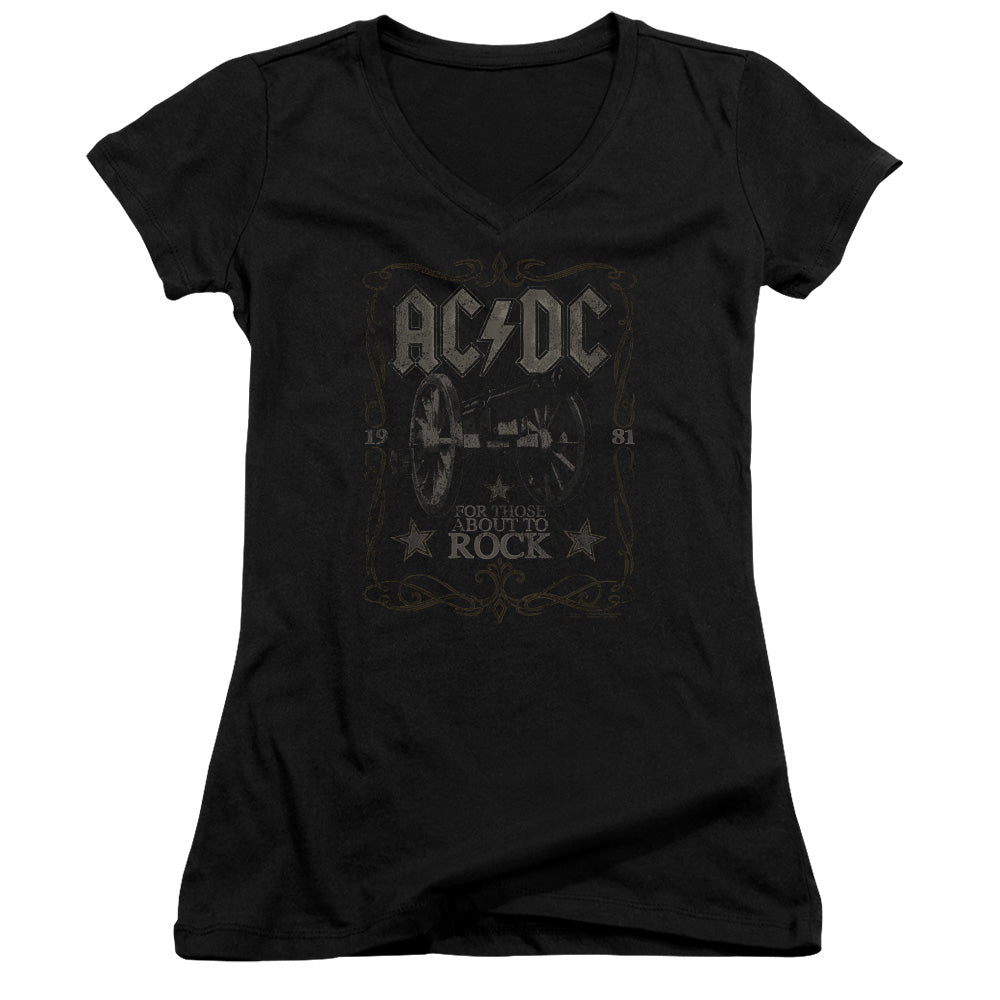 AC/DC Rock Label Junior Sheer Cap Sleeve V-Neck Womens T Shirt Black