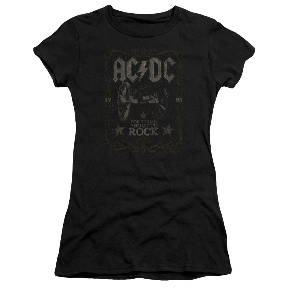 AC/DC Rock Label Junior Sheer Cap Sleeve Premium Bella Canvas Womens T Shirt Black