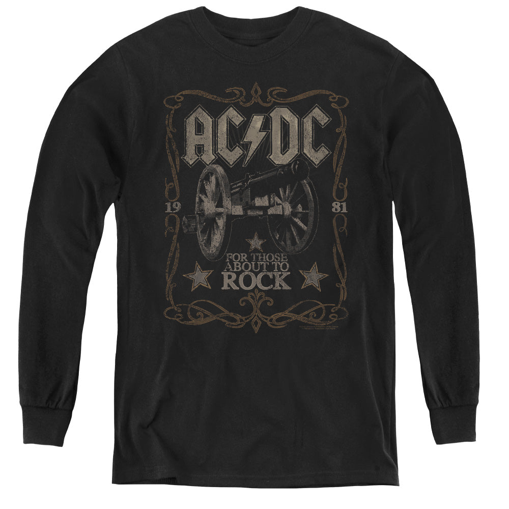 AC/DC Rock Label Long Sleeve Kids Youth T Shirt Black