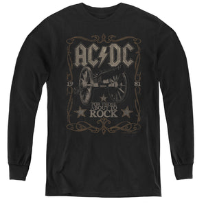 AC/DC Rock Label Long Sleeve Kids Youth T Shirt Black