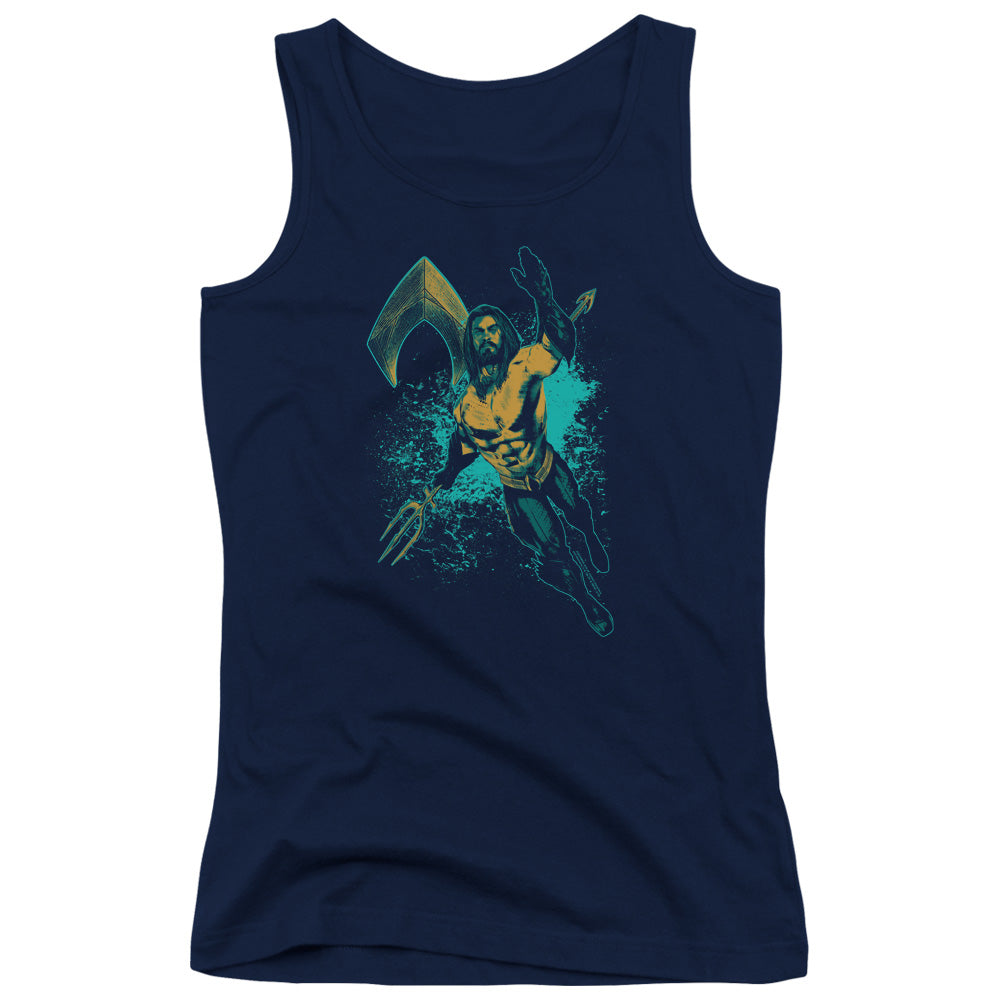 Aquaman Movie Make A Splash Womens Tank Top Shirt Navy Blue