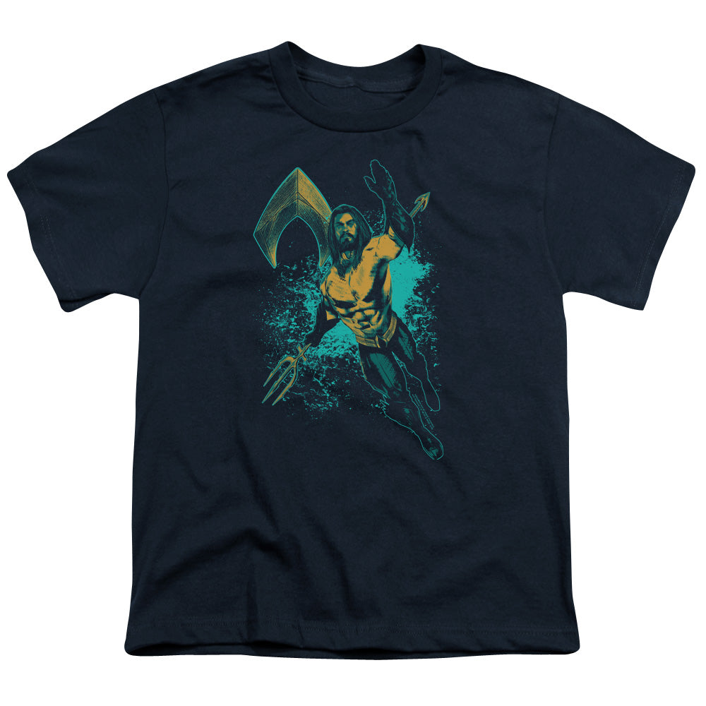 Aquaman Movie Make A Splash Kids Youth T Shirt Navy Blue