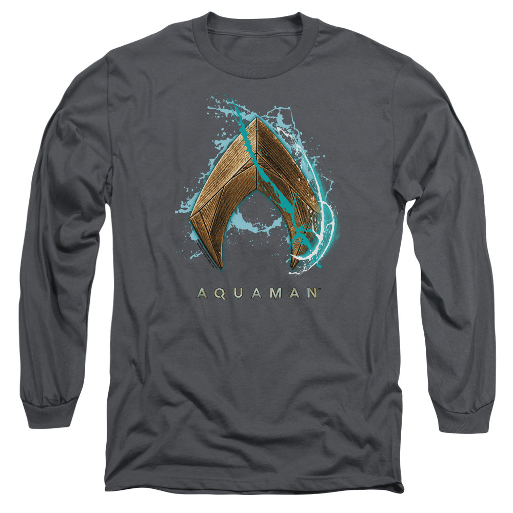 Aquaman Movie Water Shield Mens Long Sleeve Shirt Charcoal