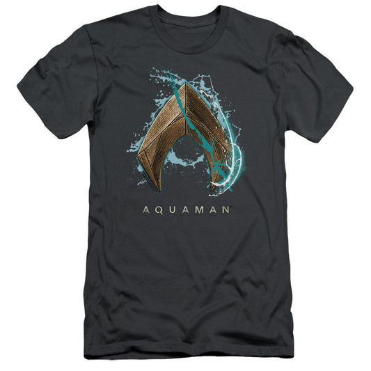 Aquaman Movie Water Shield Slim Fit Mens T Shirt Charcoal