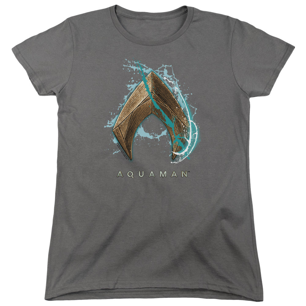 Aquaman Movie Water Shield Womens T Shirt Charcoal