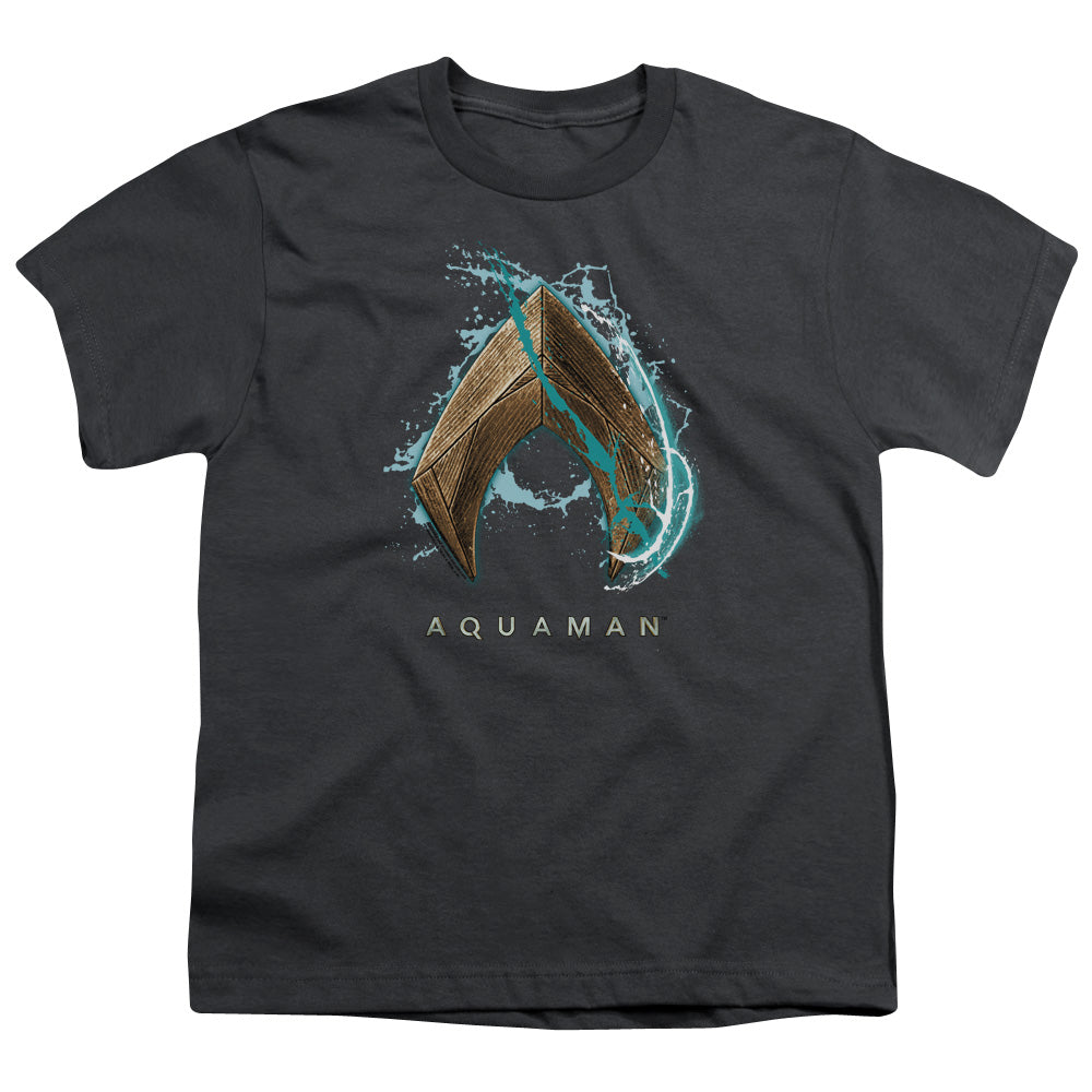 Aquaman Movie Water Shield Kids Youth T Shirt Charcoal