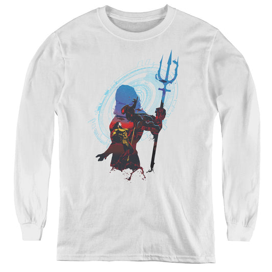 Aquaman Movie Silhouette Long Sleeve Kids Youth T Shirt White