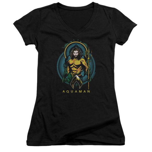 Aquaman Movie Aqua Nouveau Junior Sheer Cap Sleeve V-Neck Womens T Shirt Black