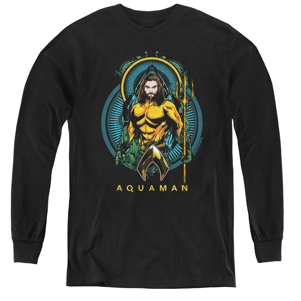 Aquaman Movie Aqua Nouveau Long Sleeve Kids Youth T Shirt Black