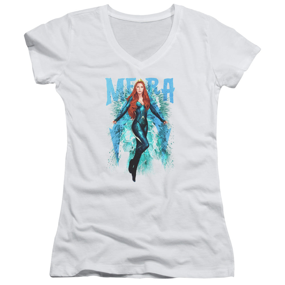 Aquaman Movie Mera Junior Sheer Cap Sleeve V-Neck Womens T Shirt White