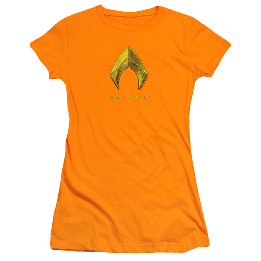 Aquaman Movie Aquaman Logo Junior Sheer Cap Sleeve Womens T Shirt Orange