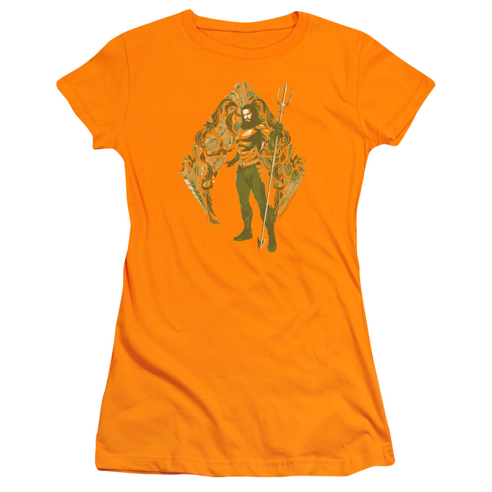 Aquaman Movie Shells Junior Sheer Cap Sleeve Womens T Shirt Orange