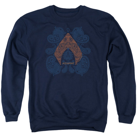 Aquaman Movie Aqua Paisley Mens Crewneck Sweatshirt Navy Blue