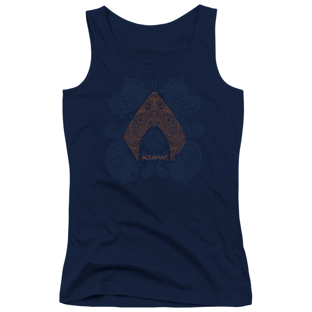 Aquaman Movie Aqua Paisley Womens Tank Top Shirt Navy Blue