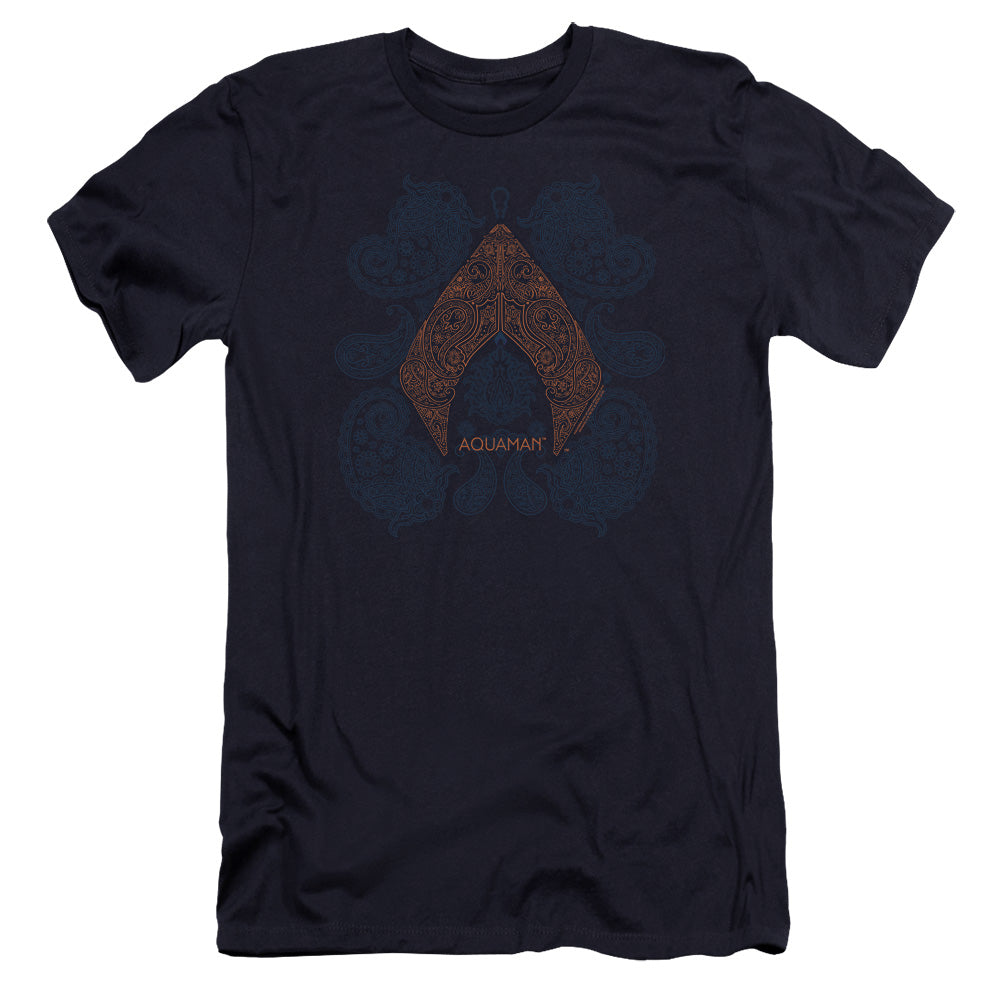 Aquaman Movie Aqua Paisley Premium Bella Canvas Slim Fit Mens T Shirt Navy Blue