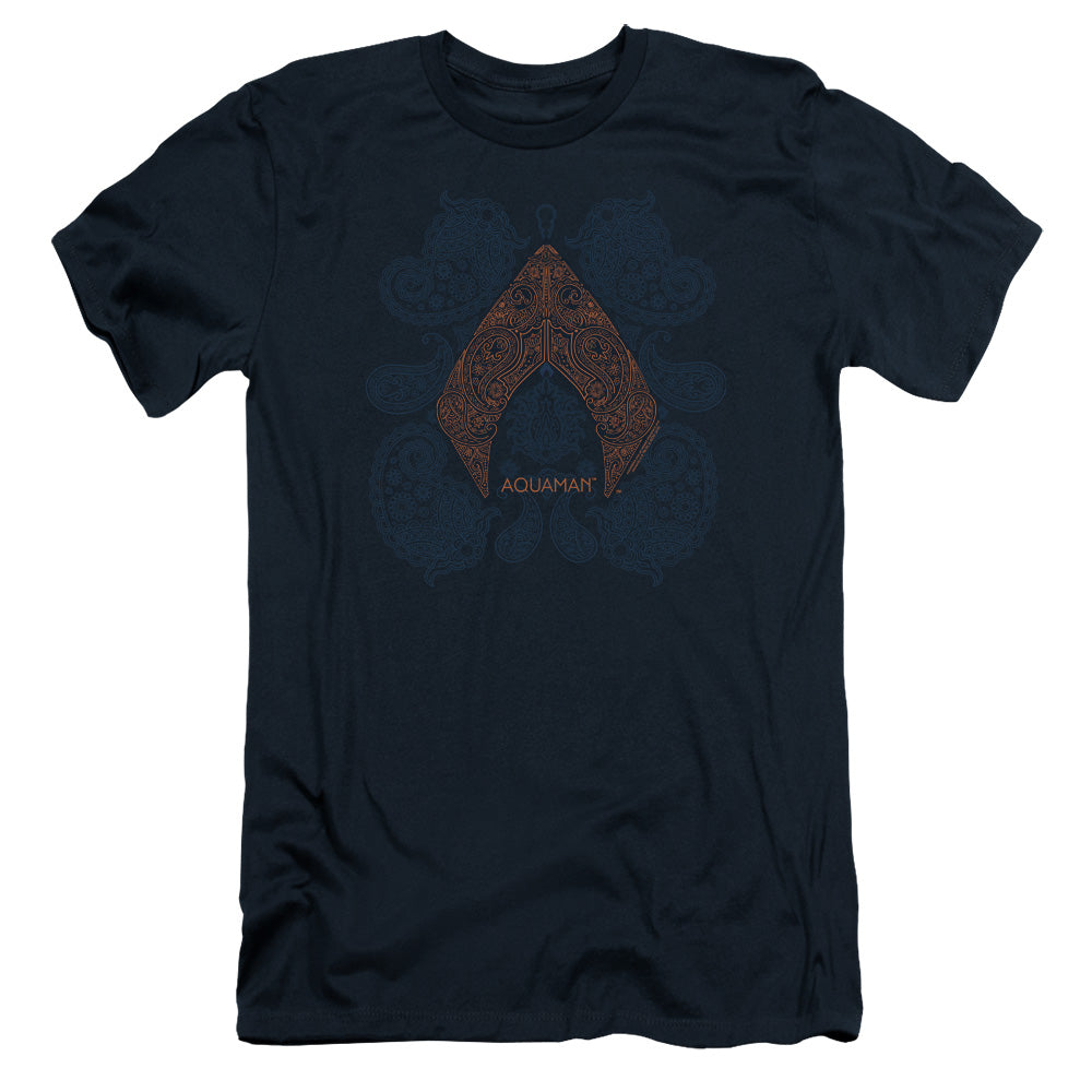 Aquaman Movie Aqua Paisley Slim Fit Mens T Shirt Navy Blue