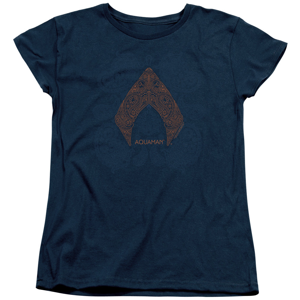 Aquaman Movie Aqua Paisley Womens T Shirt Navy Blue