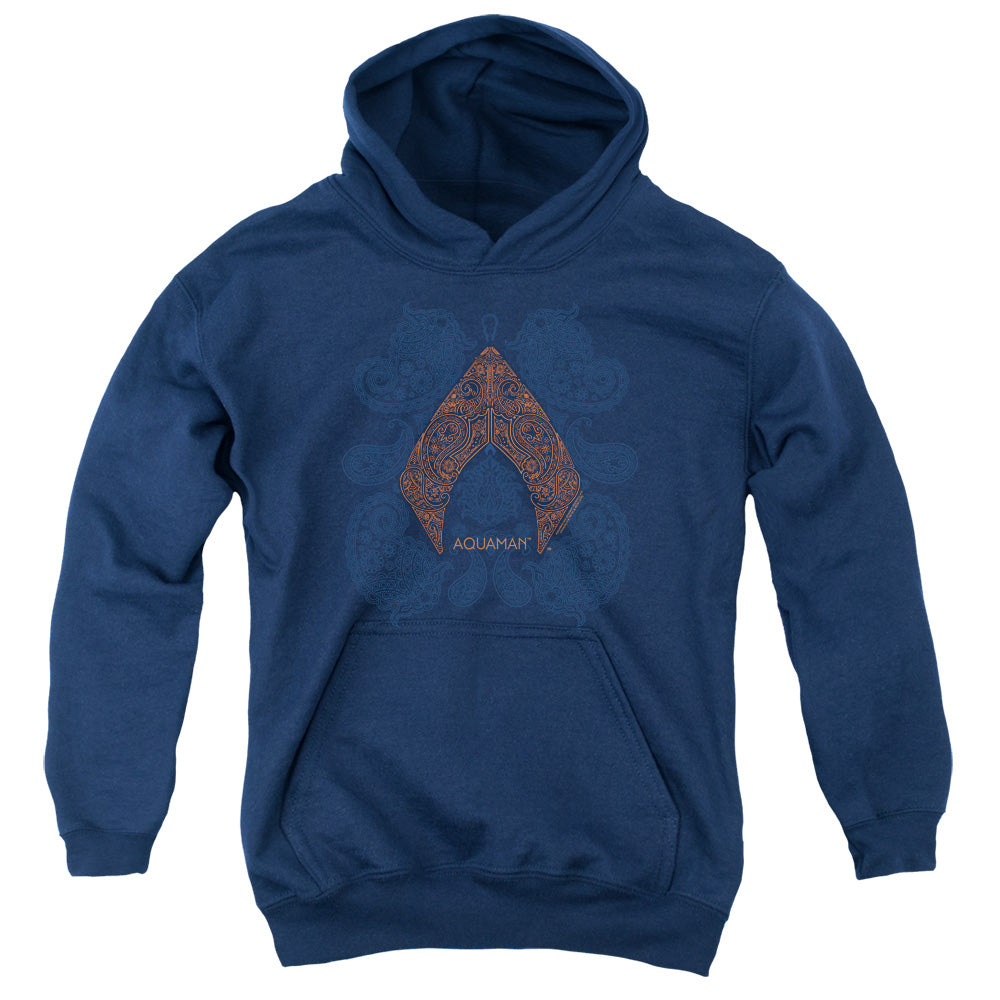 Aquaman Movie Aqua Paisley Kids Youth Hoodie Navy Blue