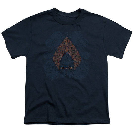 Aquaman Movie Aqua Paisley Kids Youth T Shirt Navy Blue