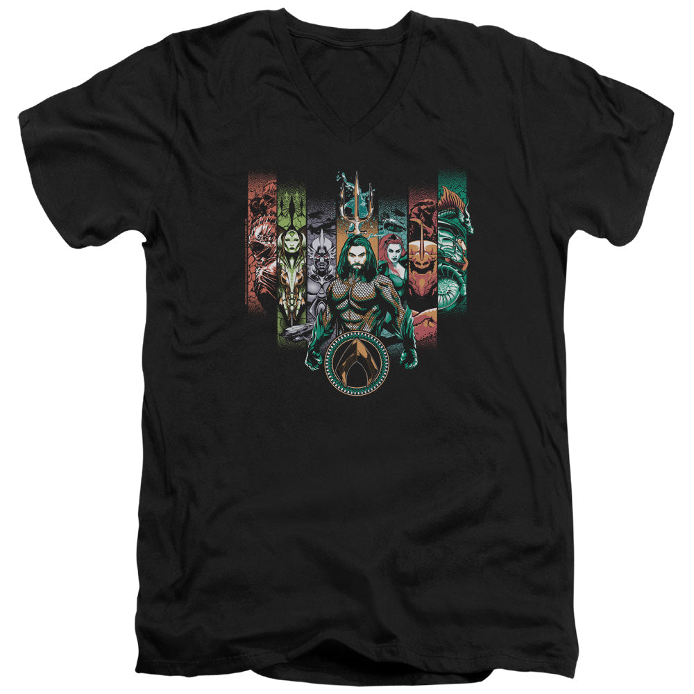 Aquaman Movie Unite The Kingdoms Mens Slim Fit V-Neck T Shirt Black