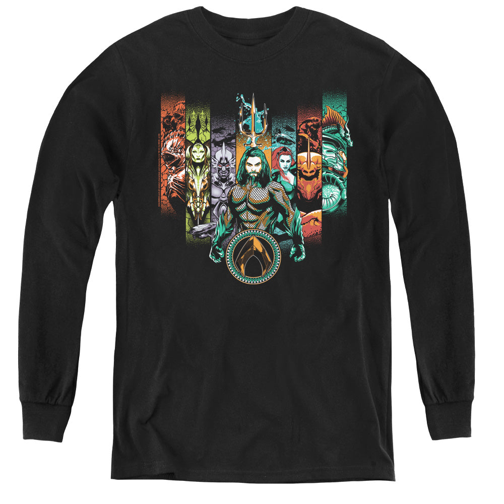 Aquaman Movie Unite The Kingdoms Long Sleeve Kids Youth T Shirt Black