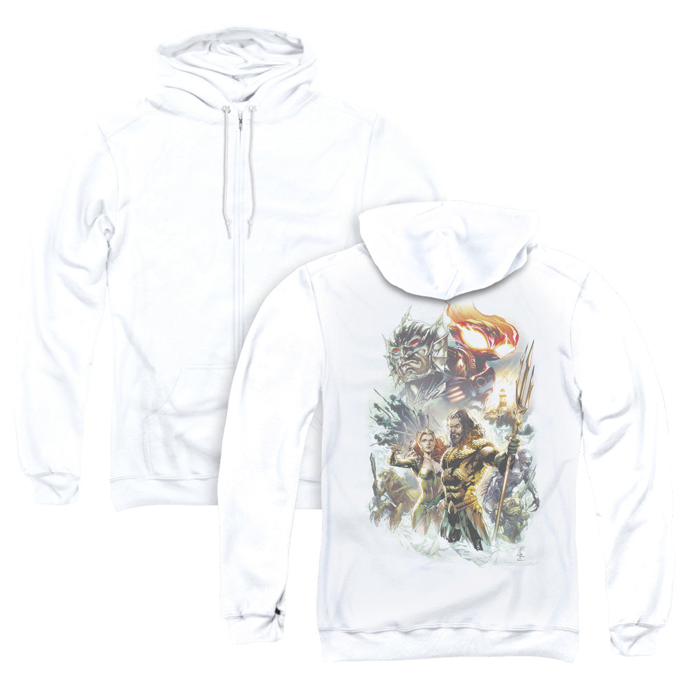 Aquaman Movie King Of Atlantis Back Print Zipper Mens Hoodie White