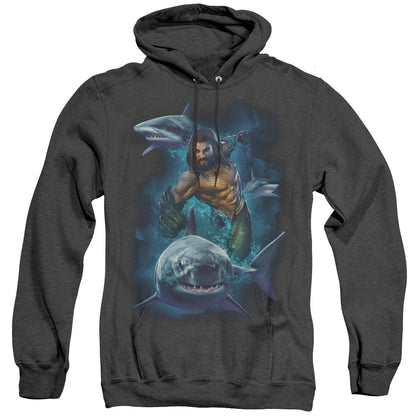 Aquaman Movie Swimming With Sharks Mens Heather Hoodie Black