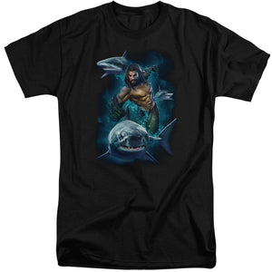 Aquaman Movie Swimming With Sharks Mens Tall T Shirt Black