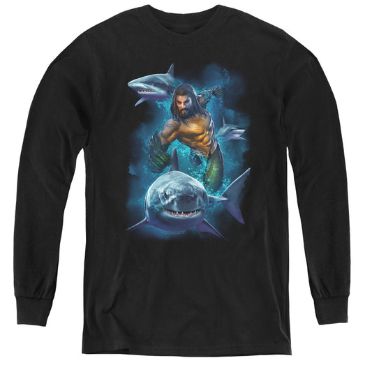 Aquaman Movie Swimming With Sharks Long Sleeve Kids Youth T Shirt Black