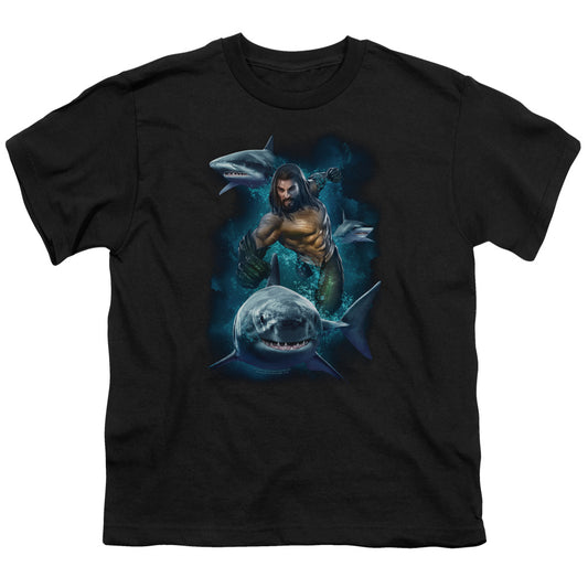 Aquaman Movie Swimming With Sharks Kids Youth T Shirt Black