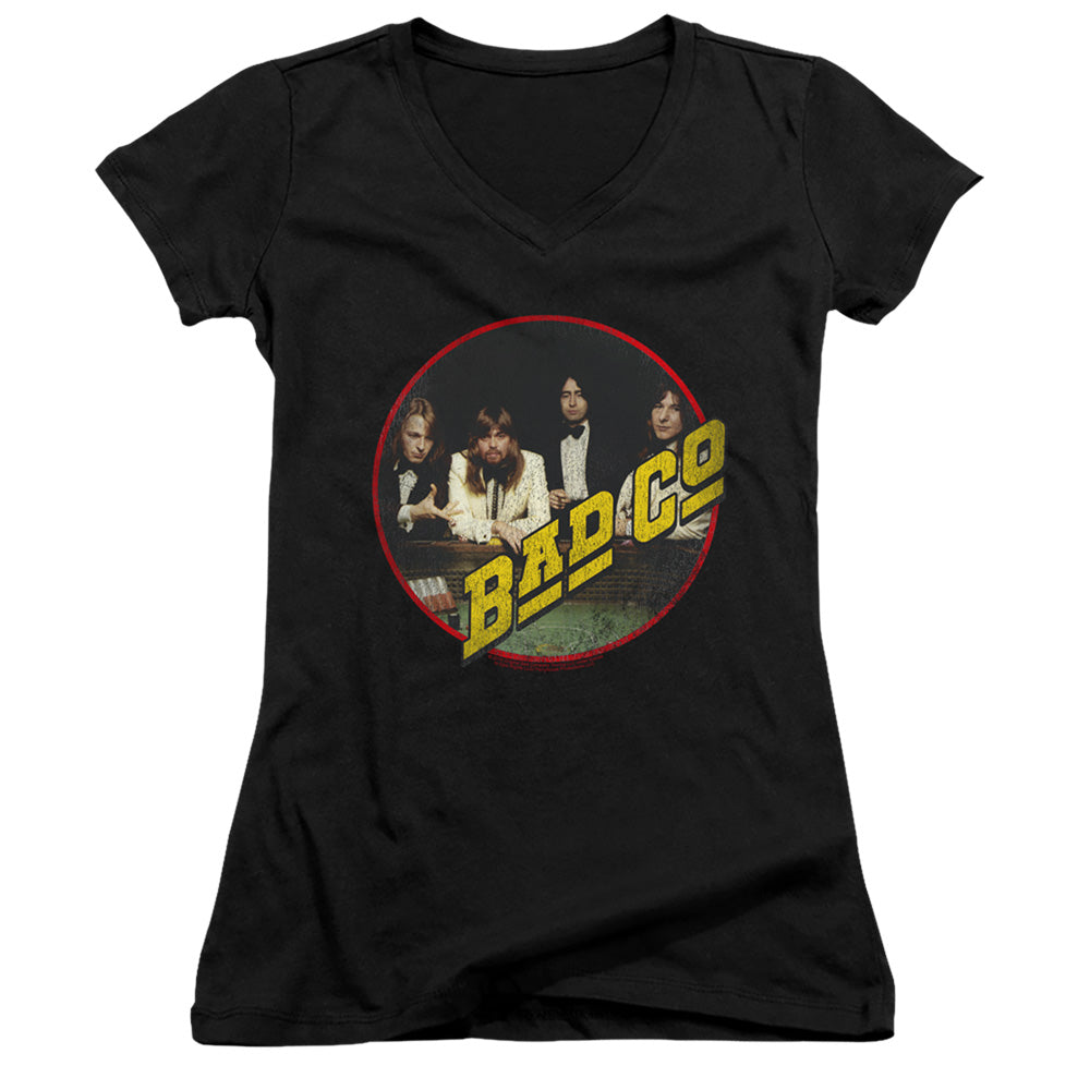 Bad Company Bad Co Junior Sheer Cap Sleeve V-Neck Womens T Shirt Black