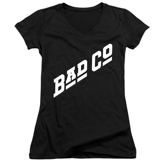Bad Company Bad Co Logo Junior Sheer Cap Sleeve V-Neck Womens T Shirt Black
