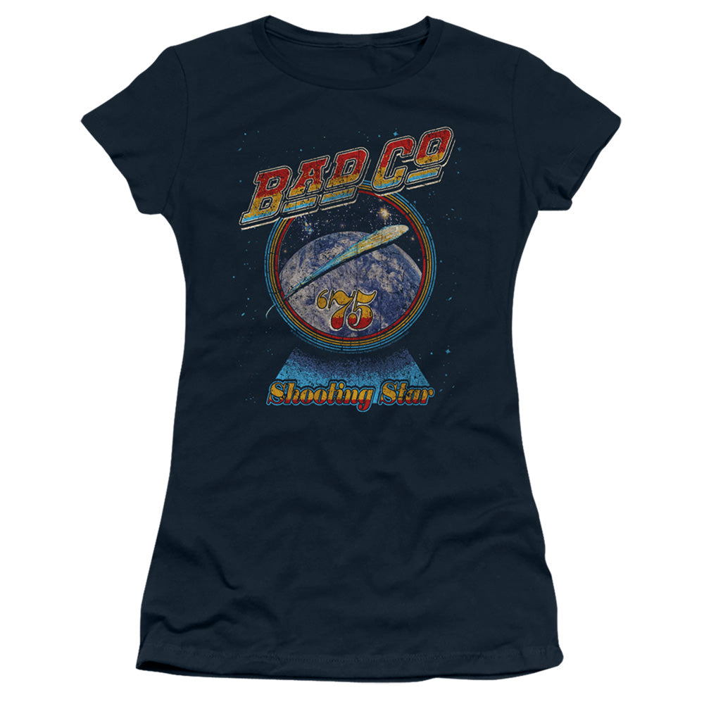 Bad Company Shooting Star Junior Sheer Cap Sleeve Womens T Shirt Navy Blue