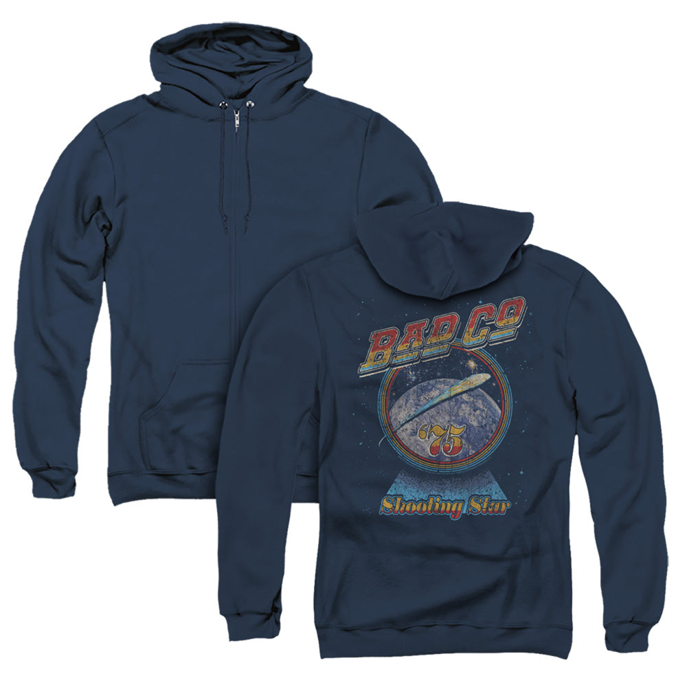 Bad Company Shooting Star Back Print Zipper Mens Hoodie Navy Blue