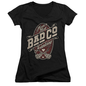 Bad Company Fantasy Junior Sheer Cap Sleeve V-Neck Womens T Shirt Black