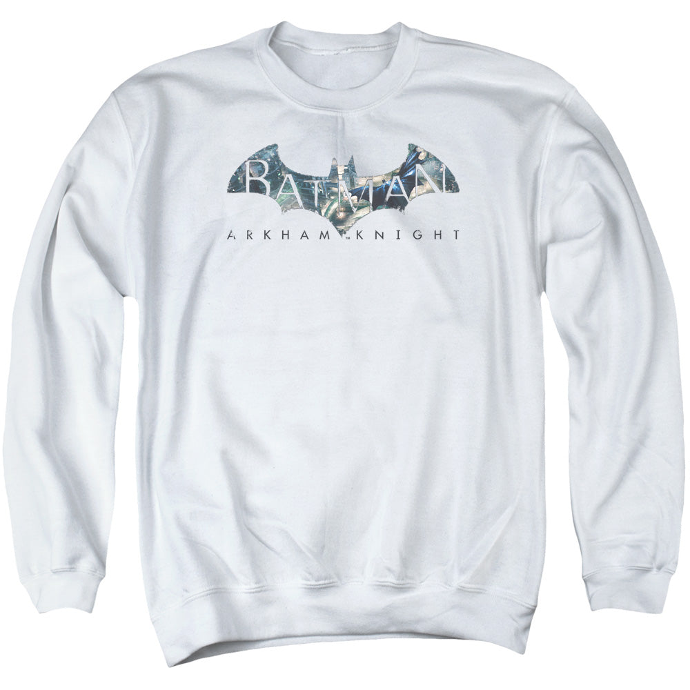 Batman Arkham Knight Descending Logo Mens Crewneck Sweatshirt White