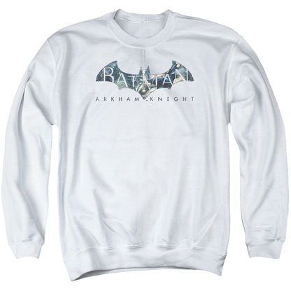 Batman Arkham Knight Descending Logo Mens Crewneck Sweatshirt White