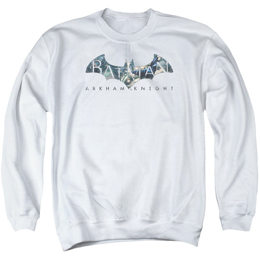 Batman Arkham Knight Descending Logo Mens Crewneck Sweatshirt White