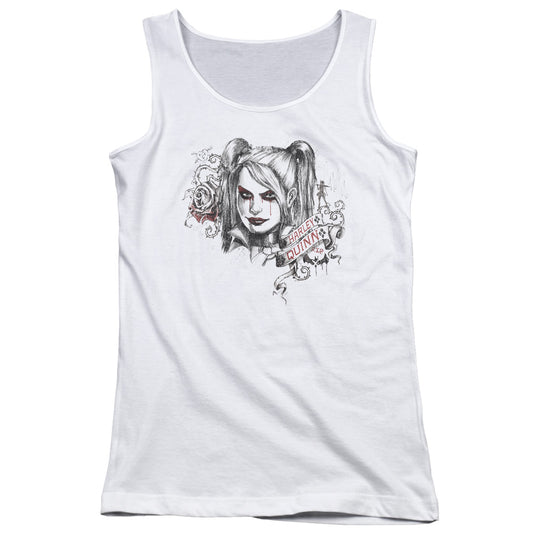 Batman Arkham Knight Sketchy Girl Womens Tank Top Shirt White