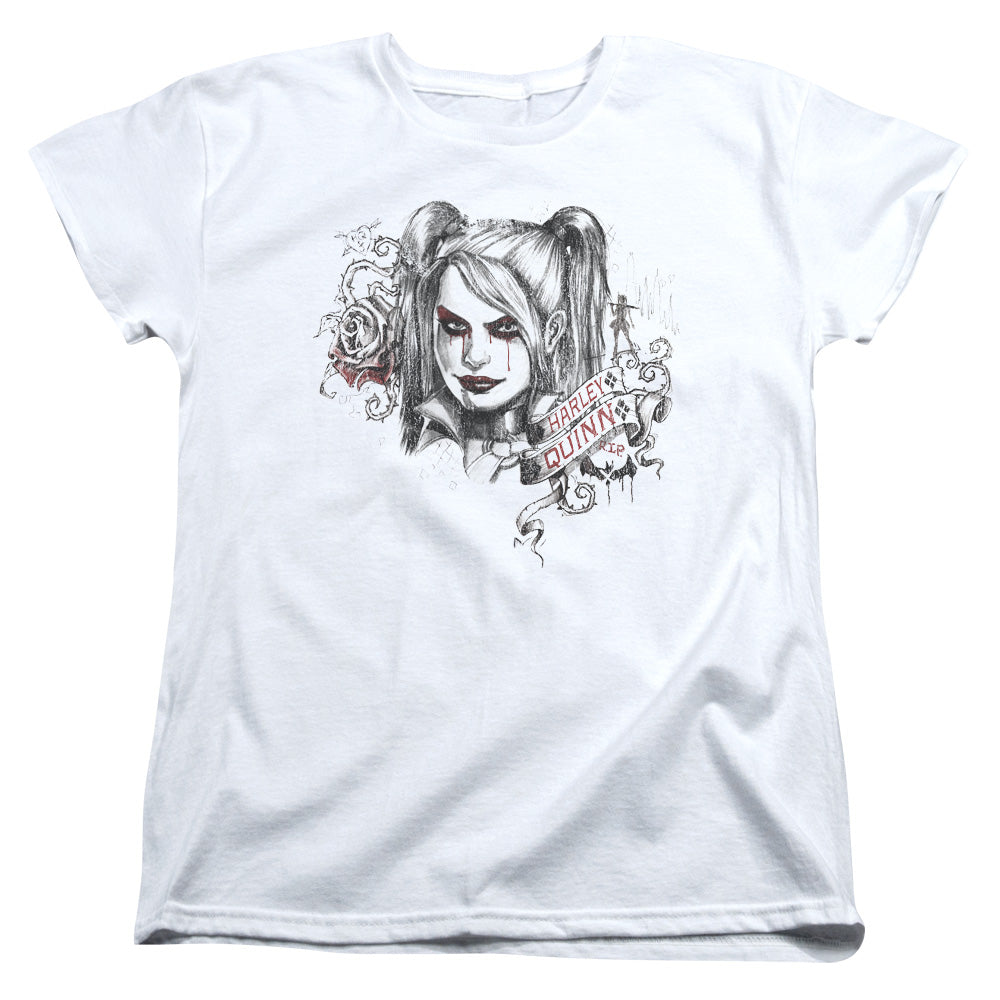 Batman Arkham Knight Sketchy Girl Womens T Shirt White