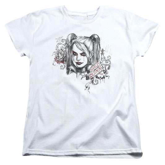 Batman Arkham Knight Sketchy Girl Womens T Shirt White