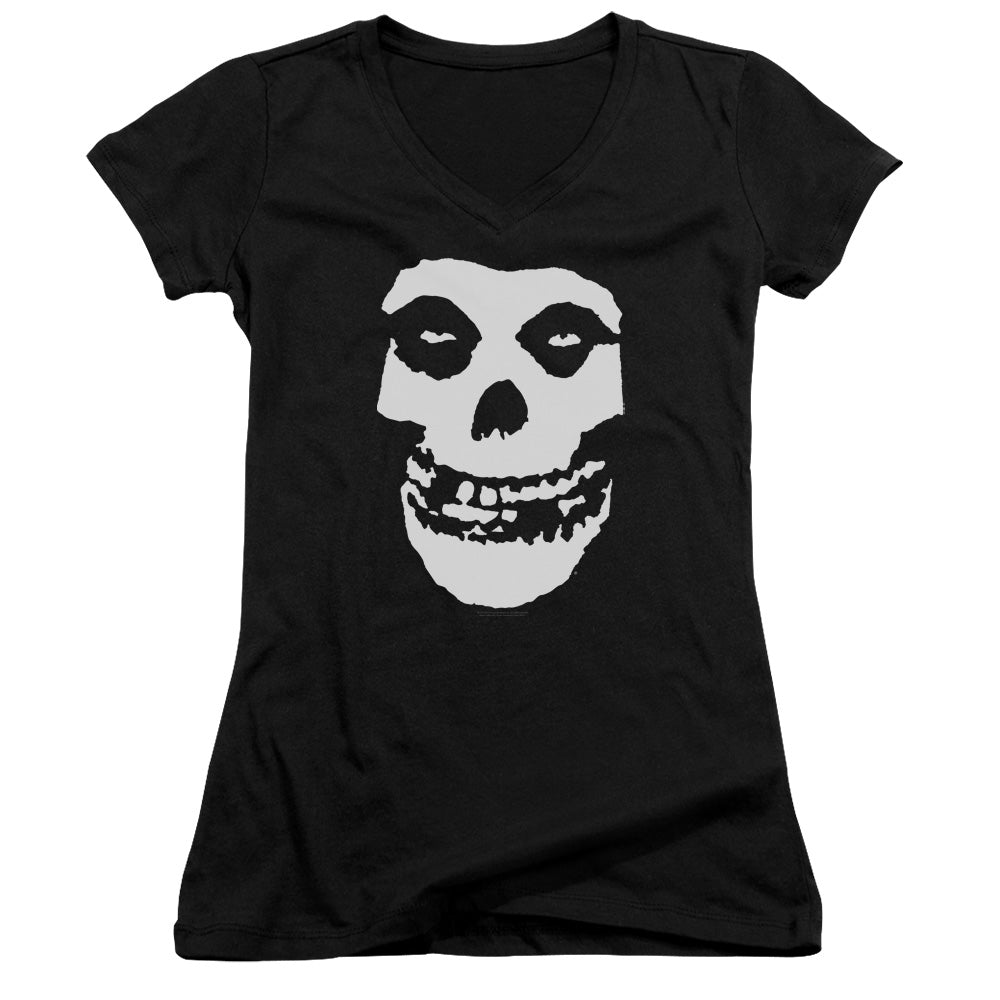 Misfits Fiend Skull Junior Sheer Cap Sleeve V-Neck Womens T Shirt Black