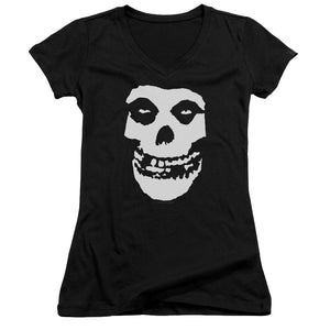 Misfits Fiend Skull Junior Sheer Cap Sleeve V-Neck Womens T Shirt Black