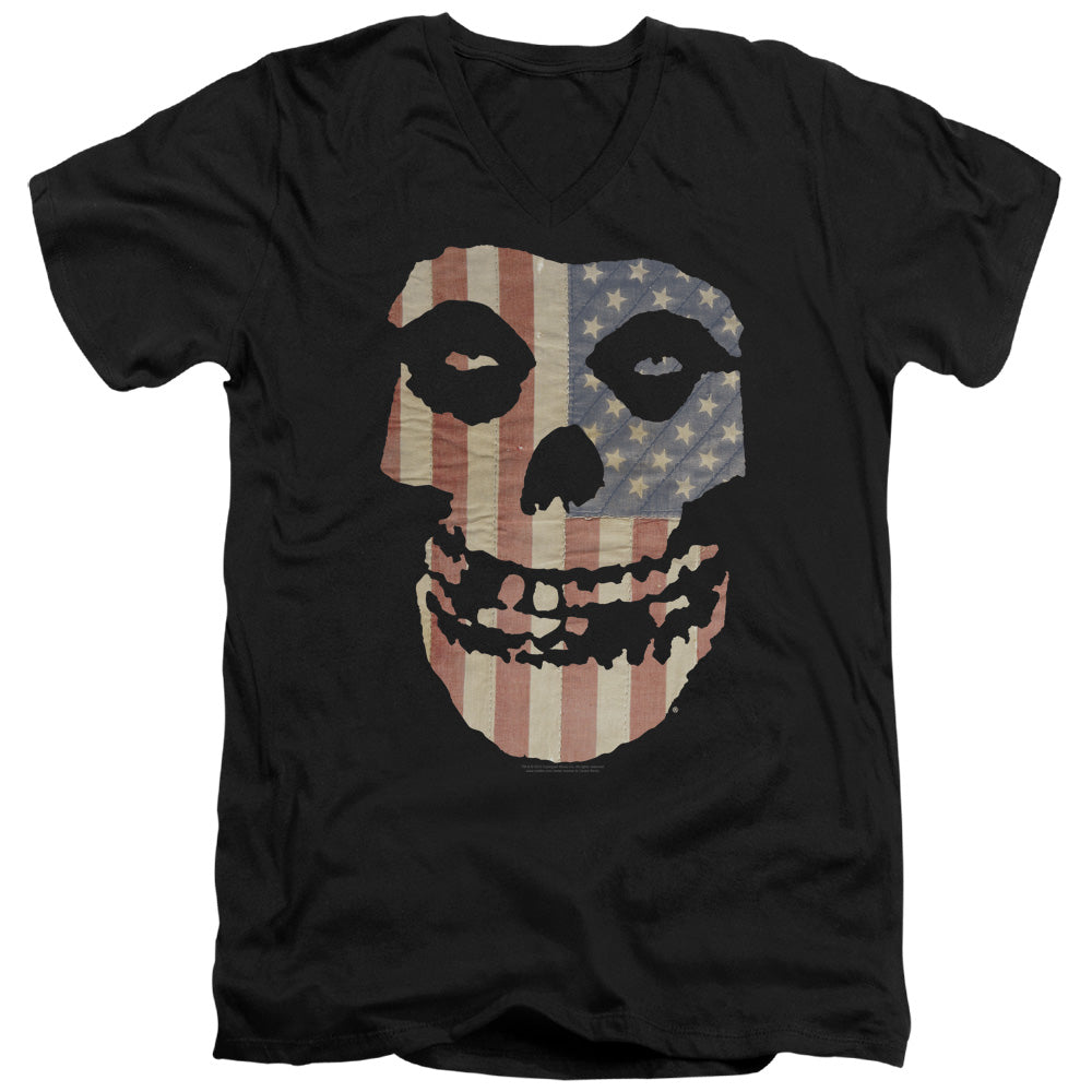 Misfits Fiend Flag Colored Mens Slim Fit V-Neck T Shirt Black