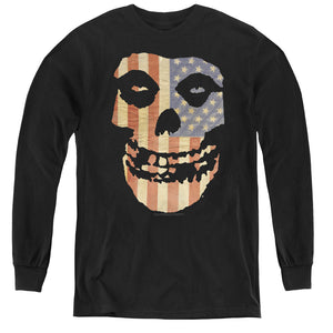 Misfits Fiend Flag Colored Long Sleeve Kids Youth T Shirt Black